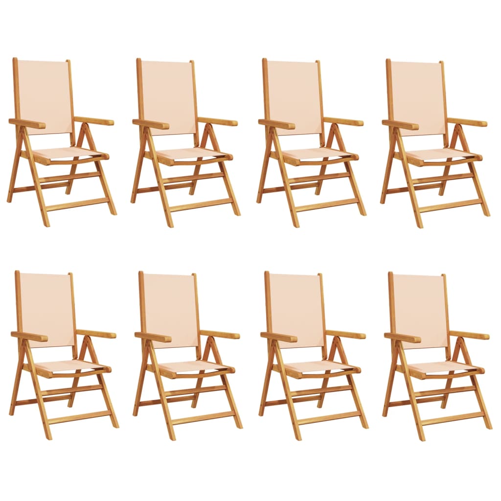Sedie Giardino Reclinabili 8 pz Beige Tessuto e Legno Massello