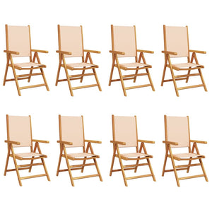 Sedie Giardino Reclinabili 8 pz Beige Tessuto e Legno Massello