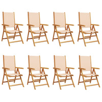 Sedie Giardino Reclinabili 8 pz Beige Tessuto e Legno Massello 3214549