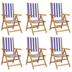 Sedie da Giardino Reclinabili 6 pz Blu e Bianco Tessuto e Legno