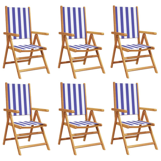 Sedie da Giardino Reclinabili 6 pz Blu e Bianco Tessuto e Legno