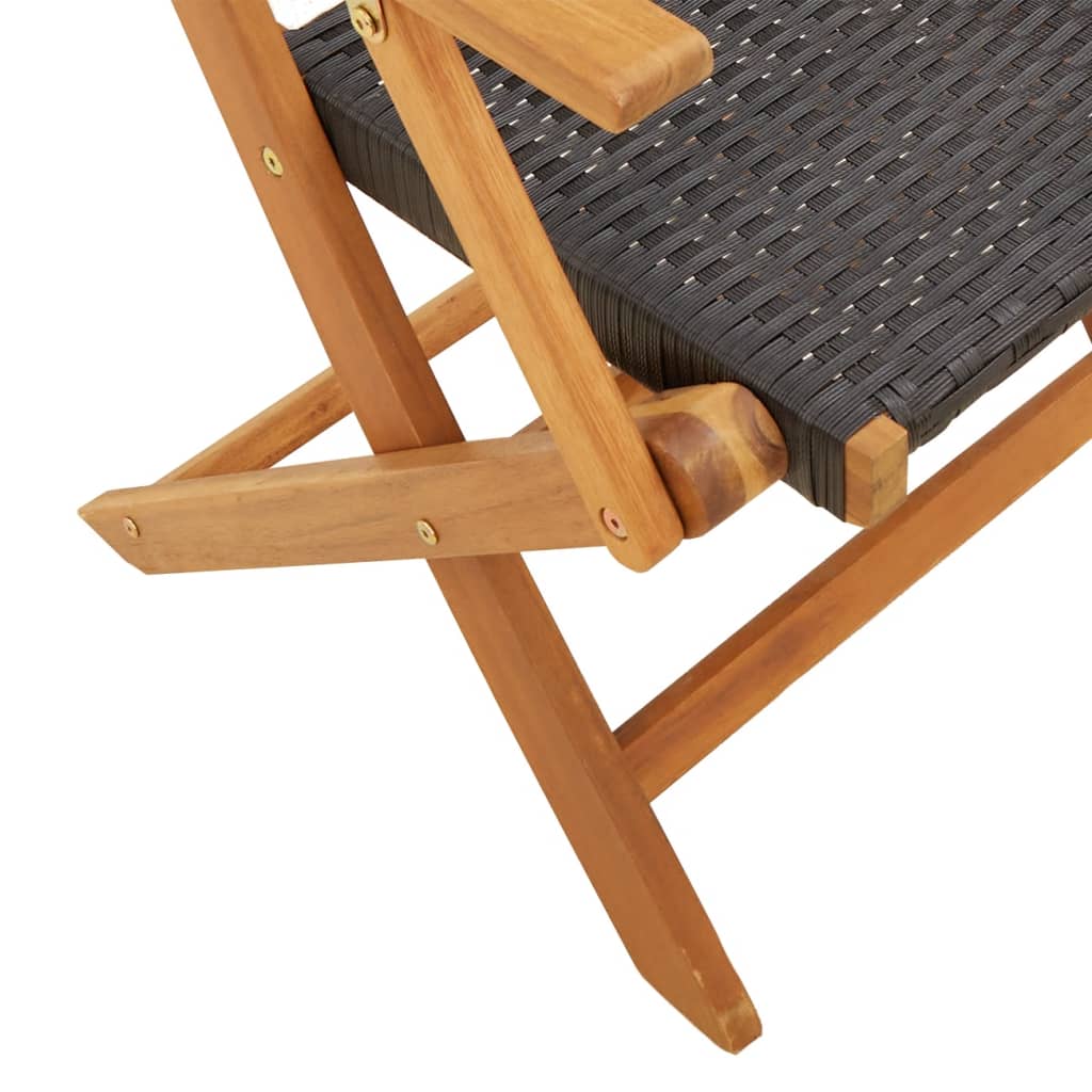 Sedie Giardino Pieghevoli 4 pz Nere Polyrattan e Legno Massello 3214556