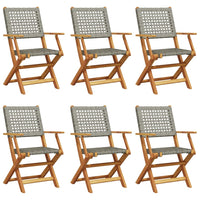 Sedie Giardino Pieghevoli 6pz Grigie Polyrattan Legno Massello