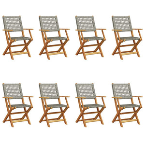Sedie Giardino Pieghevoli 8pz Grigie Polyrattan Legno Massello