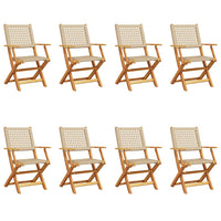 Sedie Giardino Pieghevoli 8pz Beige Polyrattan e Legno Massello 3214564