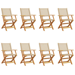 Sedie Giardino Pieghevoli 8pz Beige Polyrattan e Legno Massello 3214564