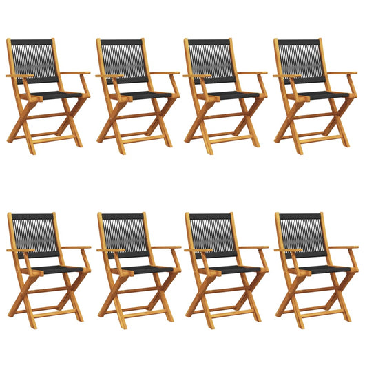 Sedie da Giardino Pieghevoli 8pz Nere Legno Massello di Acacia 3214567