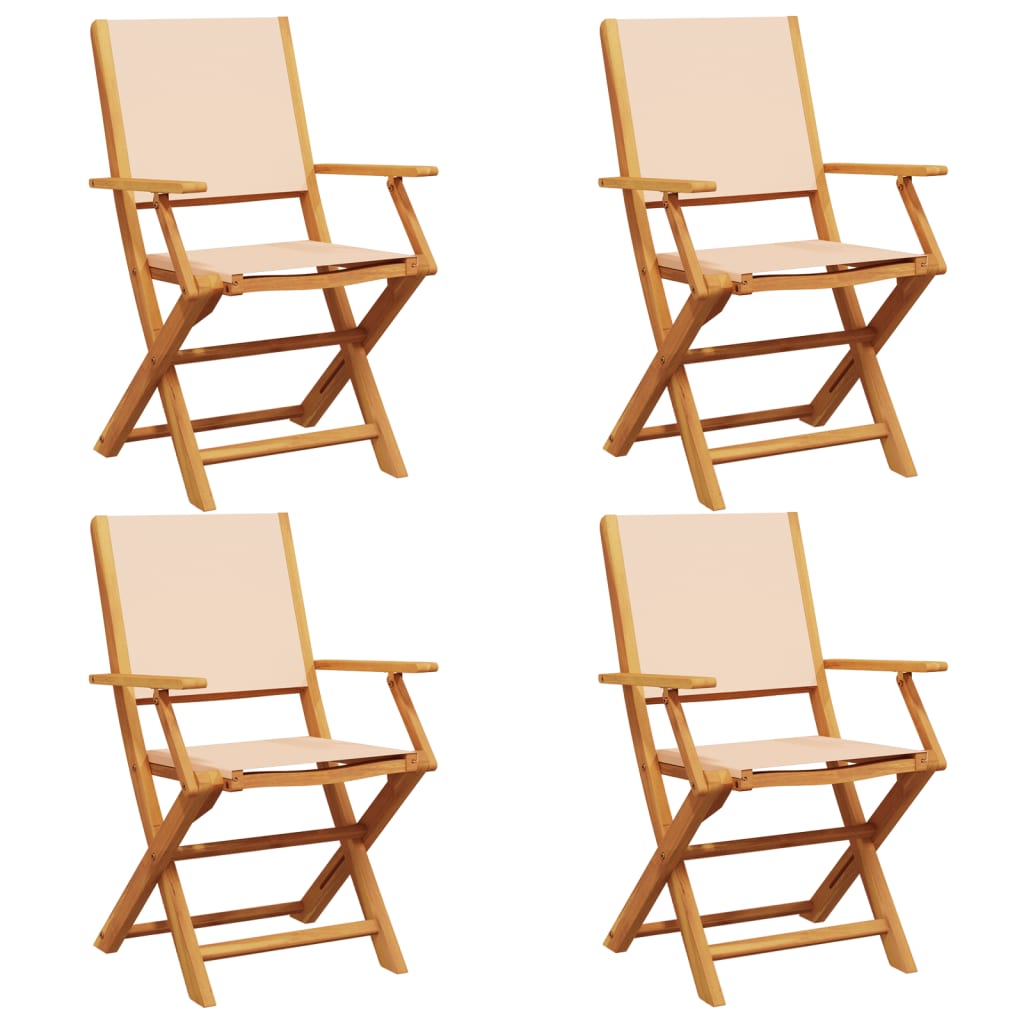 Sedie da Giardino Pieghevoli 4pz Beige Tessuto e Legno Massello