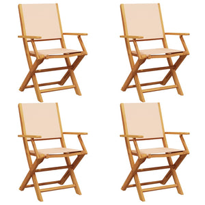 Sedie da Giardino Pieghevoli 4pz Beige Tessuto e Legno Massello