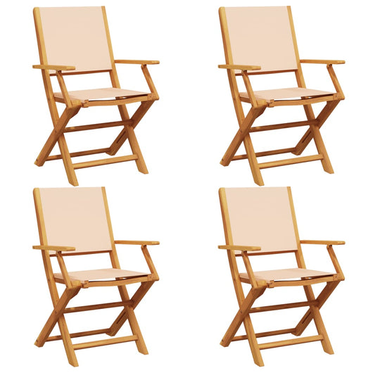 Sedie da Giardino Pieghevoli 4pz Beige Tessuto e Legno Massello
