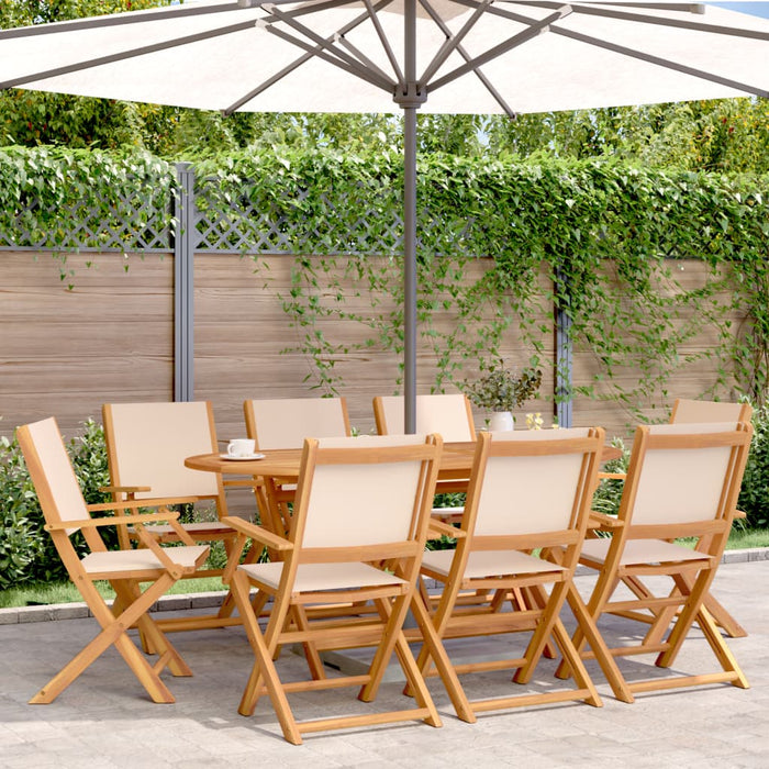 Sedie da Giardino Pieghevoli 8pz Beige Tessuto e Legno Massello