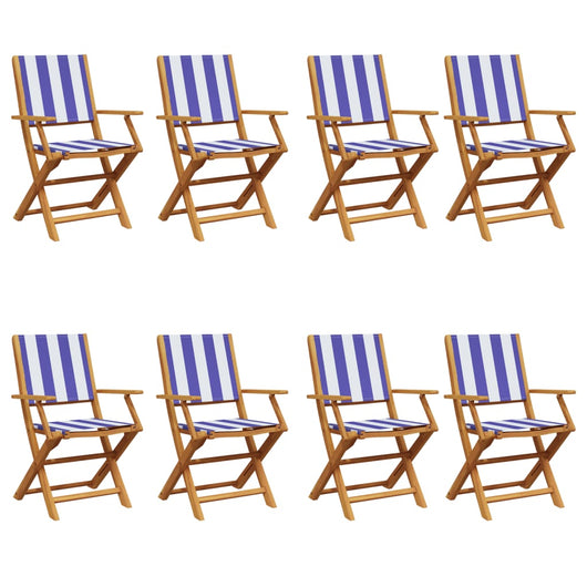 Sedie da Giardino Pieghevoli 8pz Blu e Bianco Tessuto e Legno