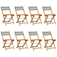 Sedie Giardino Pieghevoli 8pz Grigie Polyrattan Legno Massello