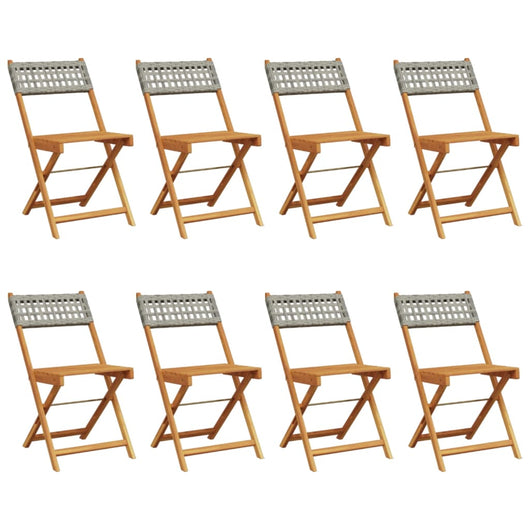 Sedie Giardino Pieghevoli 8pz Grigie Polyrattan Legno Massello