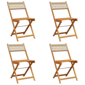 Sedie Giardino Pieghevoli 4pz Beige Polyrattan e Legno Massello