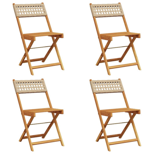 Sedie Giardino Pieghevoli 4pz Beige Polyrattan e Legno Massello