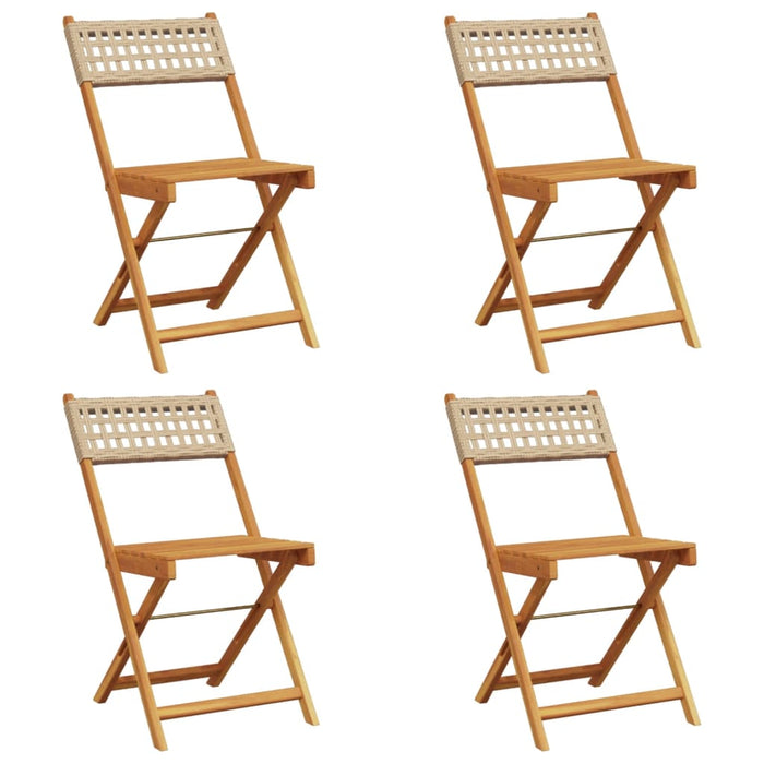 Sedie Giardino Pieghevoli 4pz Beige Polyrattan e Legno Massello