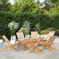 Sedie da Giardino Pieghevoli 6pz Beige Tessuto e Legno Massello 3214647