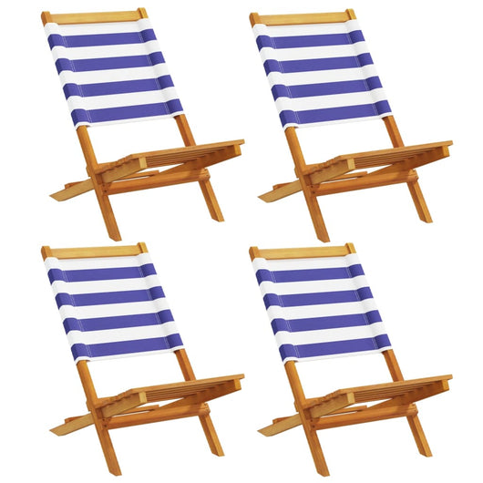 Sedie da Giardino Pieghevoli 4pz Blu e Bianco Tessuto e Legno