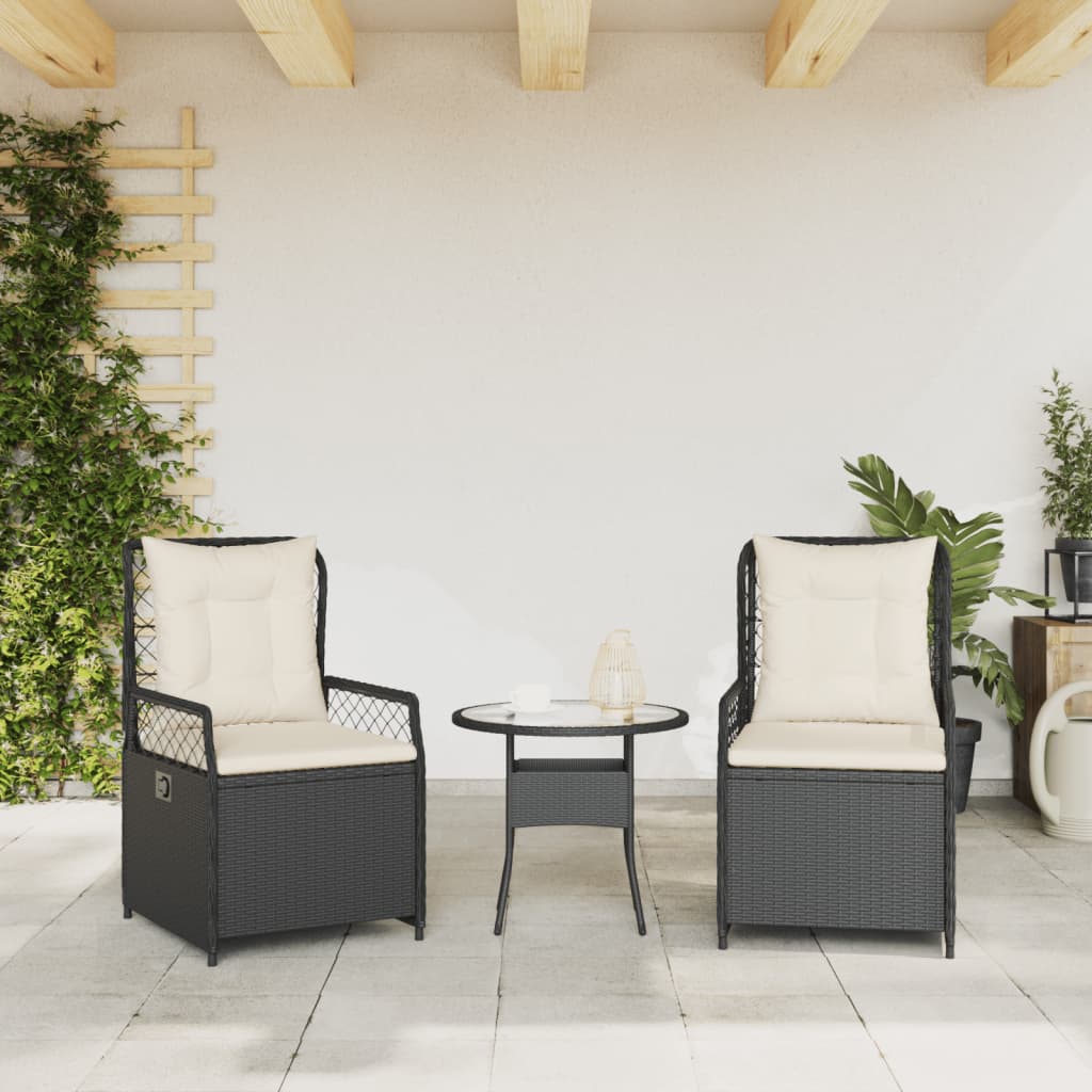 Sedie da Giardino Reclinabili 2 pz Nere in Polyrattan 368661
