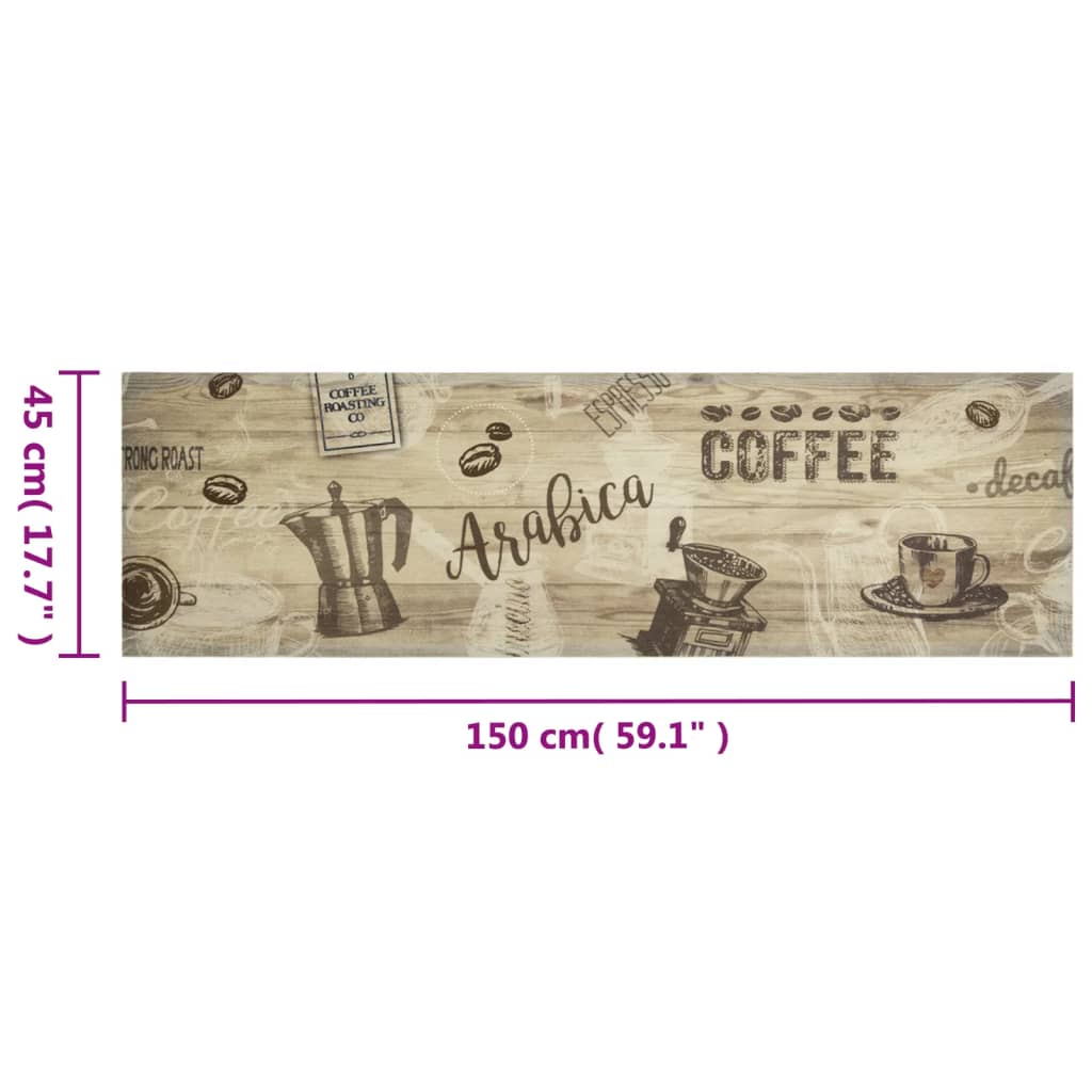 Tappeto da Cucina Lavabile Marrone Caffè 45x150 cm in Velluto 4005578