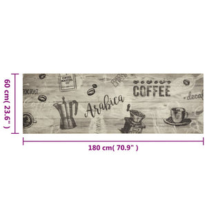 Tappeto da Cucina Lavabile Grigio Caffè 60x180 cm in Velluto 4005582