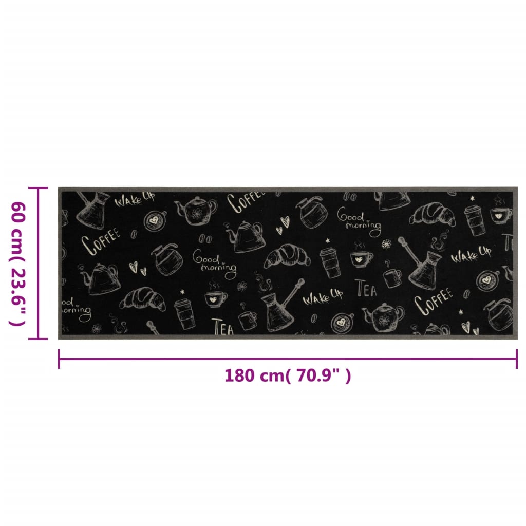 Tappeto da Cucina Lavabile Nero Mattutino 60x180 cm in Velluto 4005585