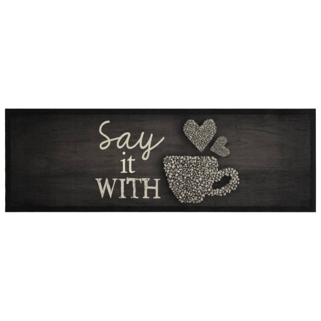 Tappeto da Cucina Lavabile Nero Tazza 60x180 cm in Velluto