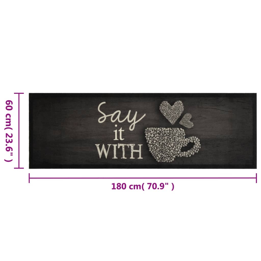 Tappeto da Cucina Lavabile Nero Tazza 60x180 cm in Velluto