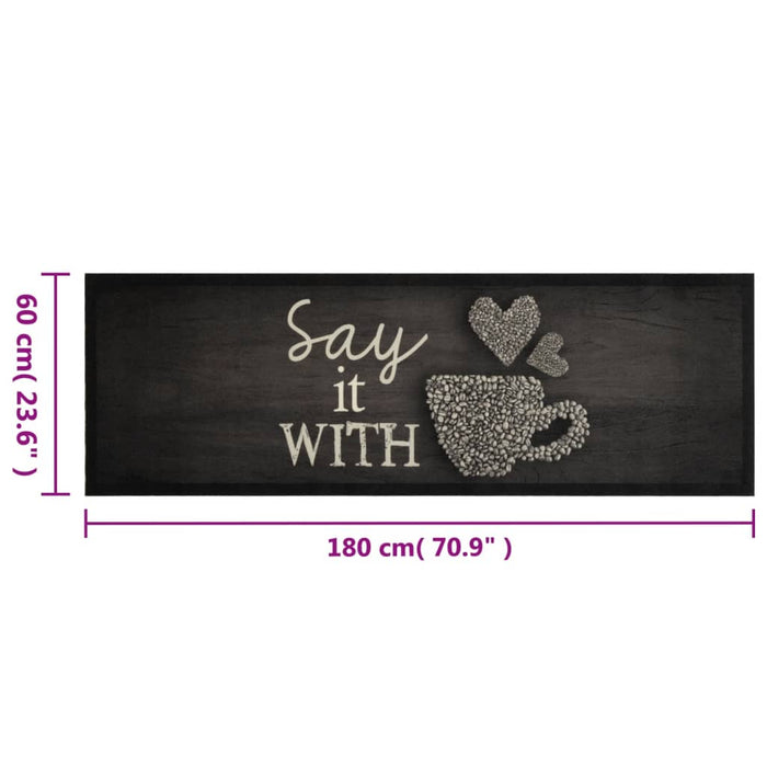 Tappeto da Cucina Lavabile Nero Tazza 60x180 cm in Velluto