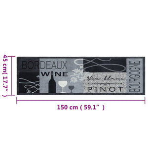 Tappeto da Cucina Lavabile Grigio Vino 45x150 cm in Velluto 4005599