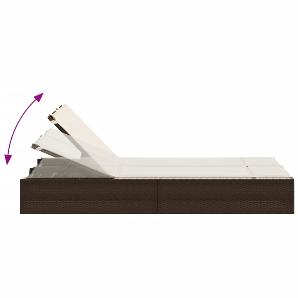 vidaXL Lettino Prendisole con Cuscini Marrone in Polyrattan