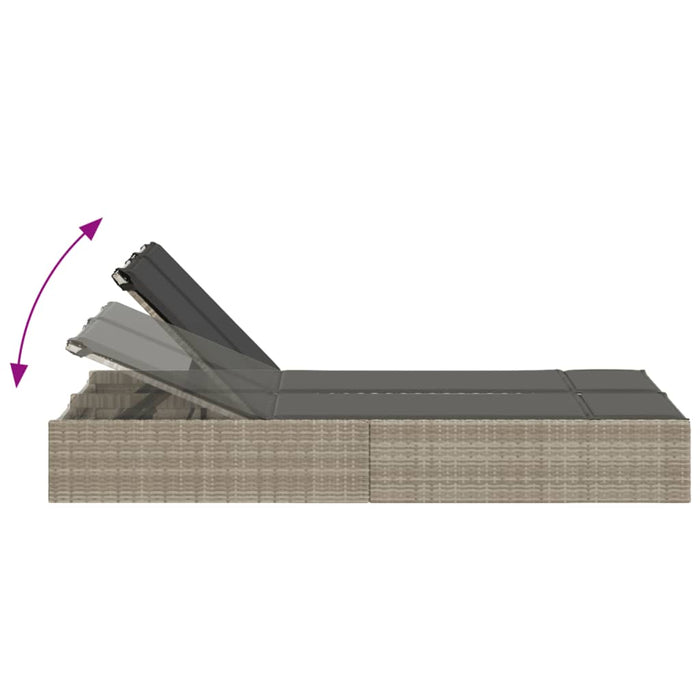 Lettino Prendisole Doppio con Cuscini Grigio Chiaro Polyrattan 368633