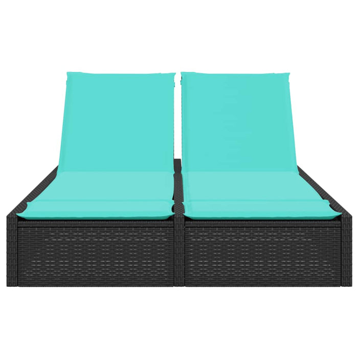 Lettino prendisole doppio con cuscini nero in polyrattan 368636