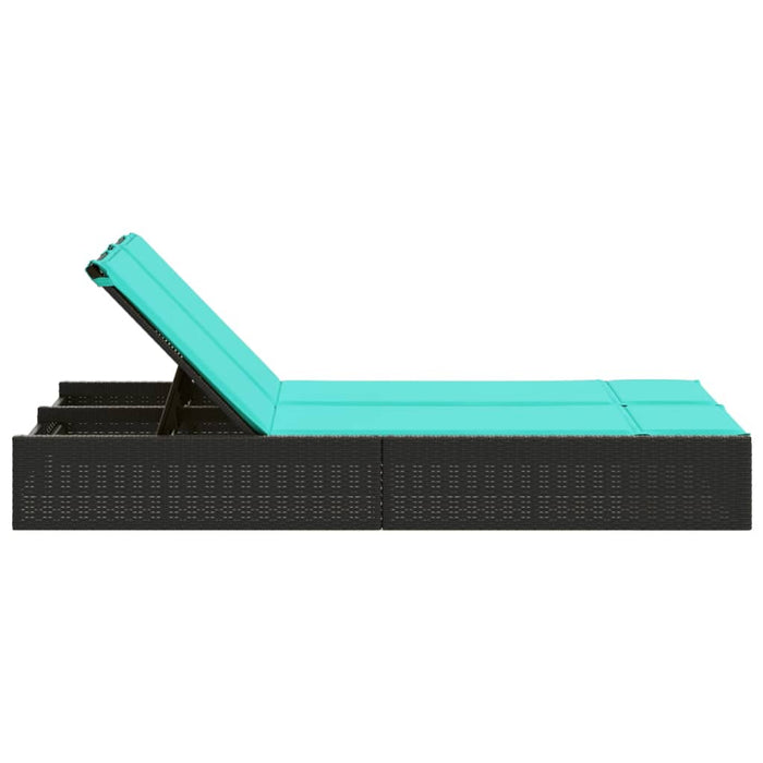 Lettino prendisole doppio con cuscini nero in polyrattan 368636