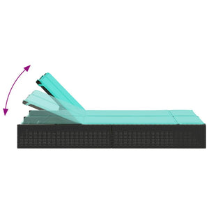 Lettino prendisole doppio con cuscini nero in polyrattan 368636