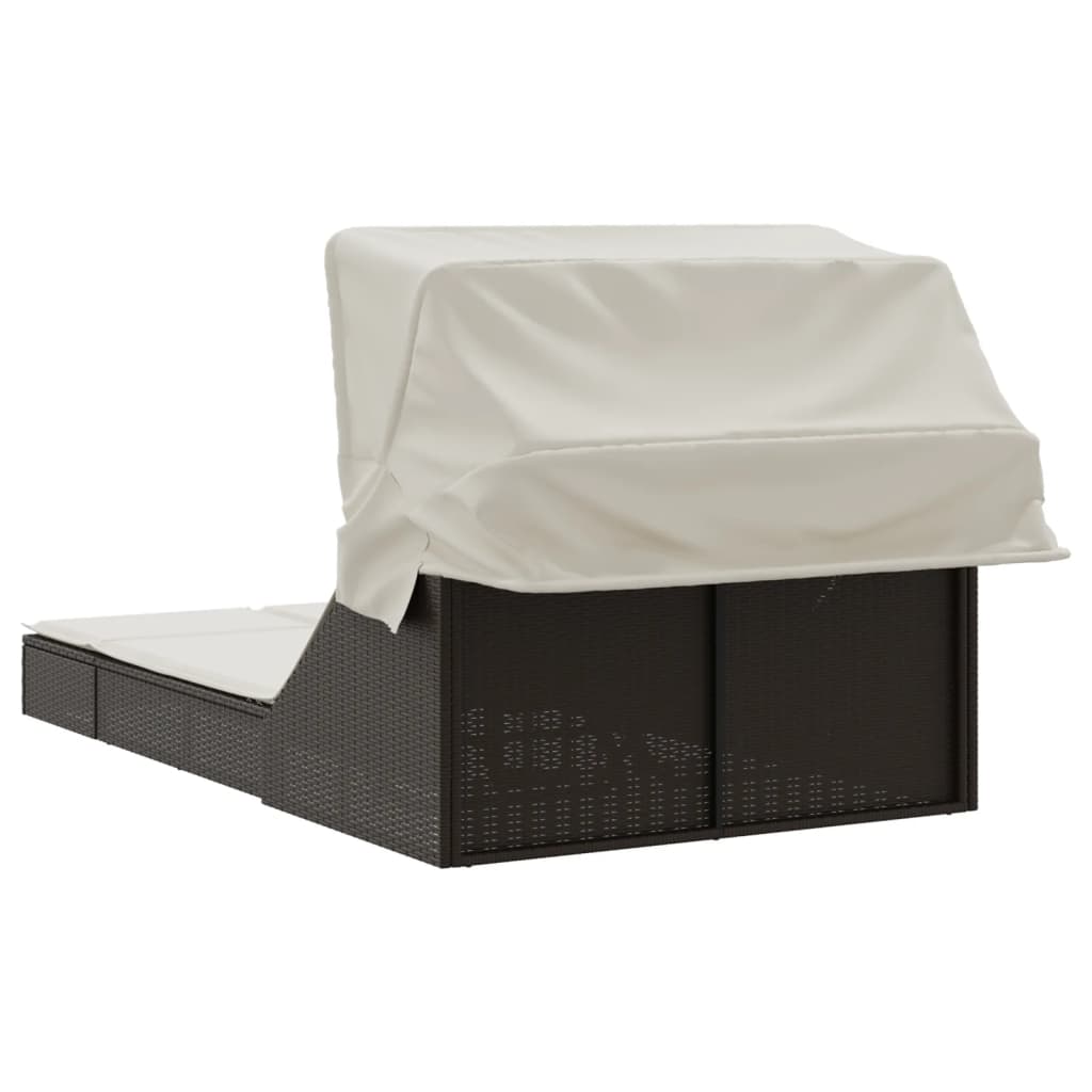 Lettino Doppio con Baldacchino e Cuscini Marrone in Polyrattan 368638