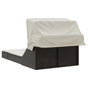 Lettino Doppio con Baldacchino e Cuscini Marrone in Polyrattan 368638