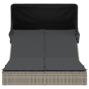 Lettino Doppio con Baldacchino e Cuscini Grigio in Polyrattan 368639