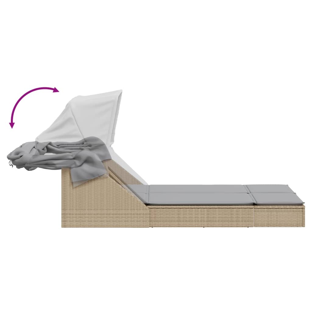 Lettino Doppio con Baldacchino e Cuscini Beige in Polyrattan 368640