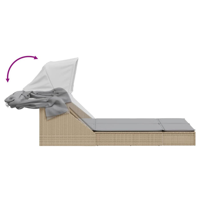 vidaXL Lettino Doppio con Baldacchino e Cuscini Beige in Polyrattan