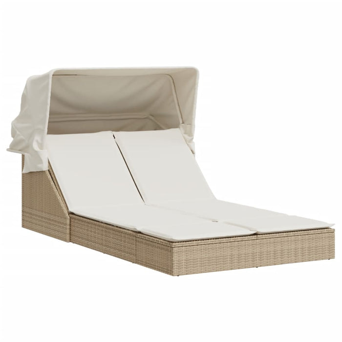 vidaXL Lettino Doppio con Baldacchino e Cuscini Beige in Polyrattan