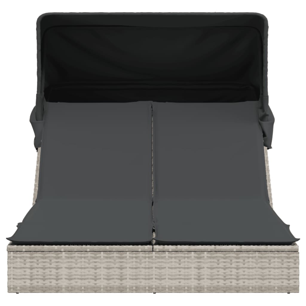 vidaXL Lettino Doppio Baldacchino e Cuscini Grigio Chiaro Polyrattan