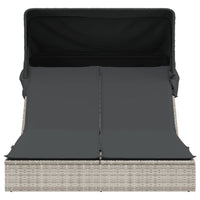 vidaXL Lettino Doppio Baldacchino e Cuscini Grigio Chiaro Polyrattan