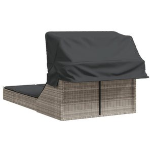 vidaXL Lettino Doppio Baldacchino e Cuscini Grigio Chiaro Polyrattan