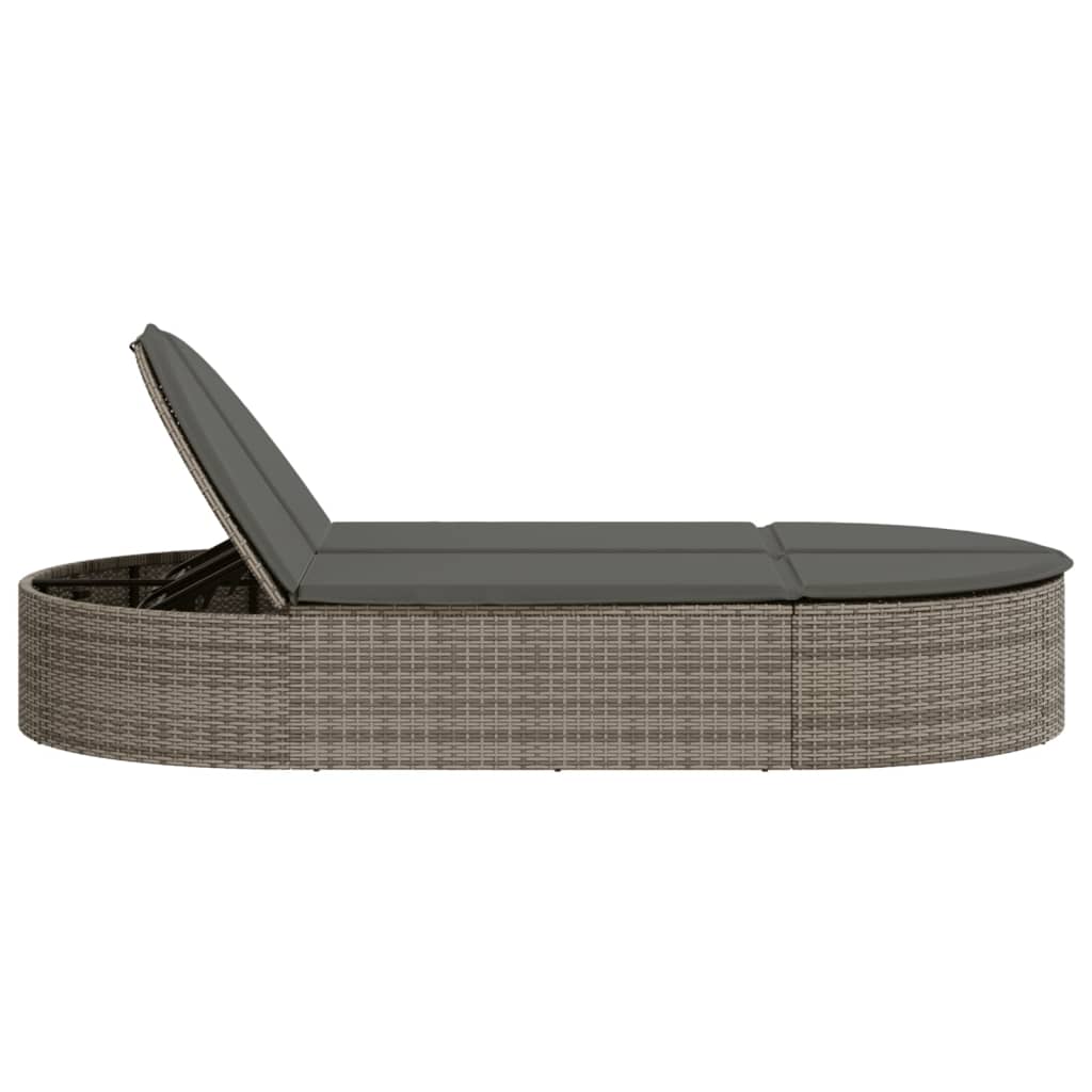 Lettino Prendisole Doppio con Cuscini Grigio in Polyrattan 368648