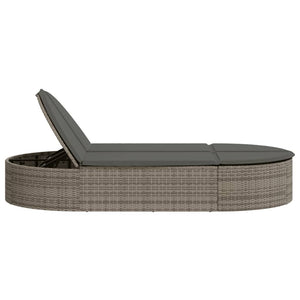 Lettino Prendisole Doppio con Cuscini Grigio in Polyrattan 368648