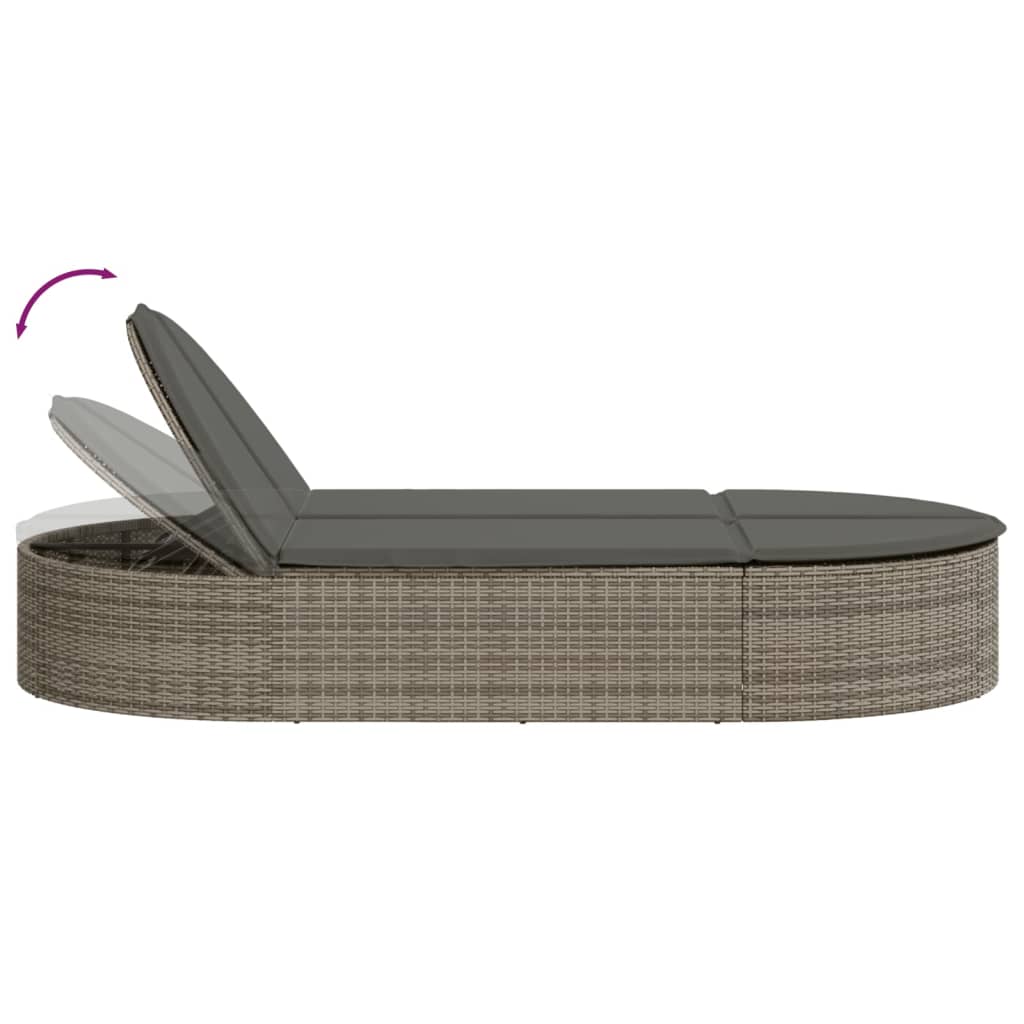 Lettino Prendisole Doppio con Cuscini Grigio in Polyrattan 368648