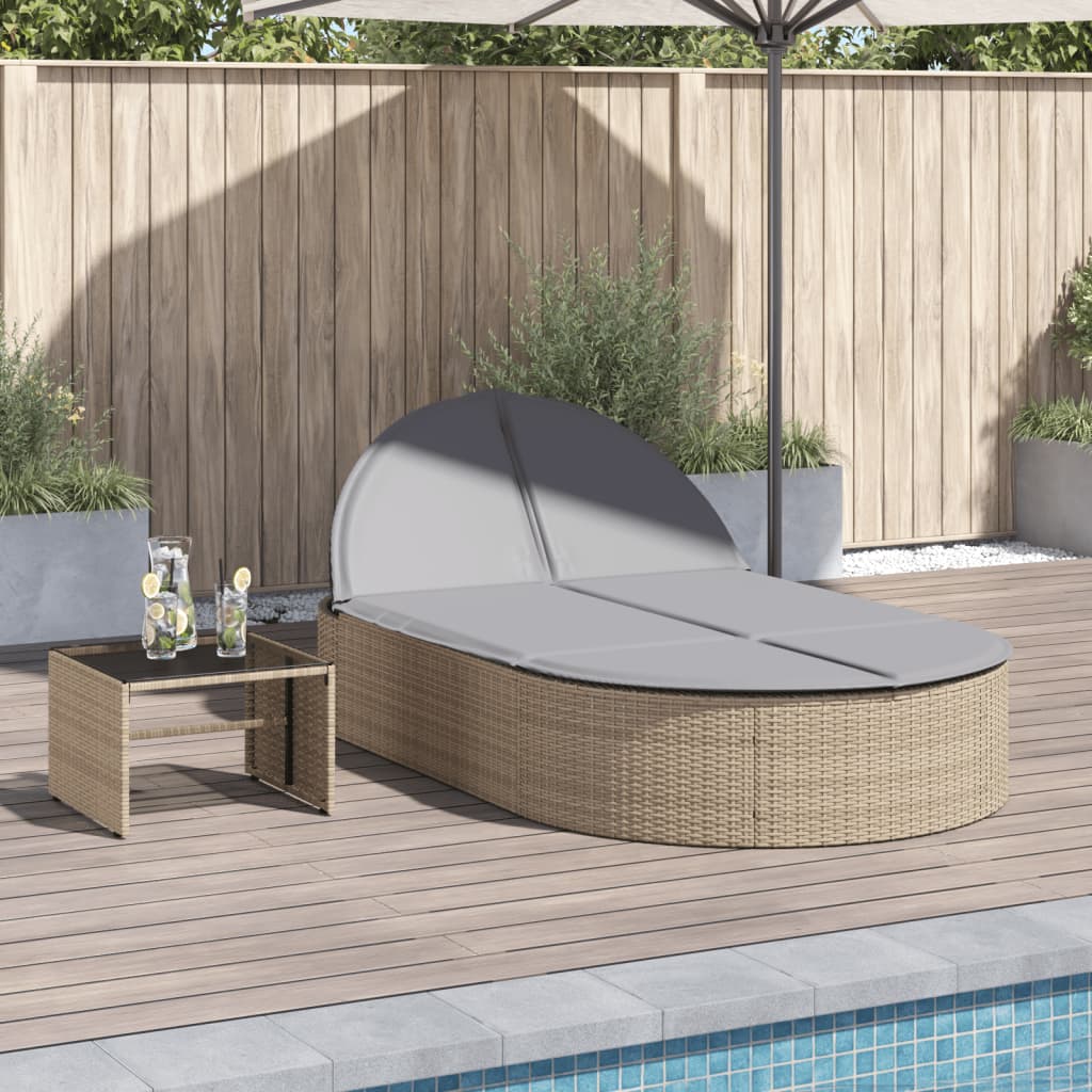 vidaXL Lettino Prendisole con Cuscini Beige in Polyrattan