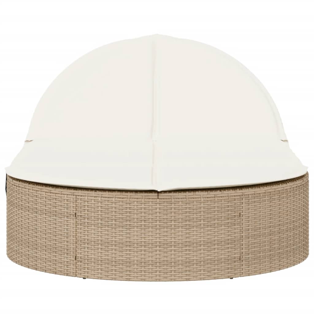 Lettino Prendisole con Cuscini Beige in Polyrattan 368650
